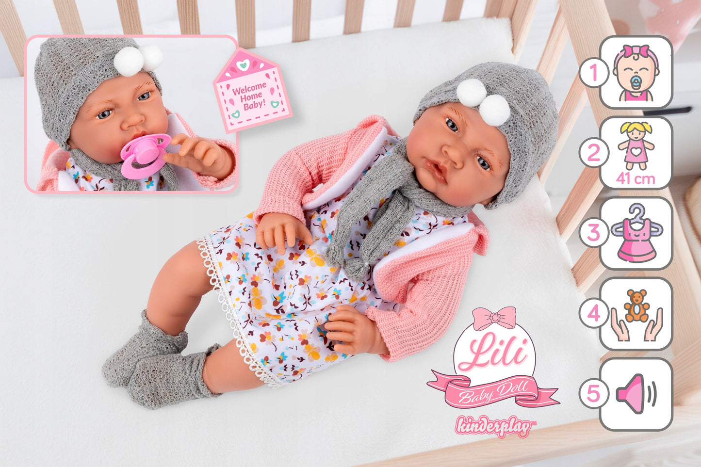 Lalka Bobas Duża Interaktywna Realistyczna Smoczek Kinderplay Mówi 41 cm