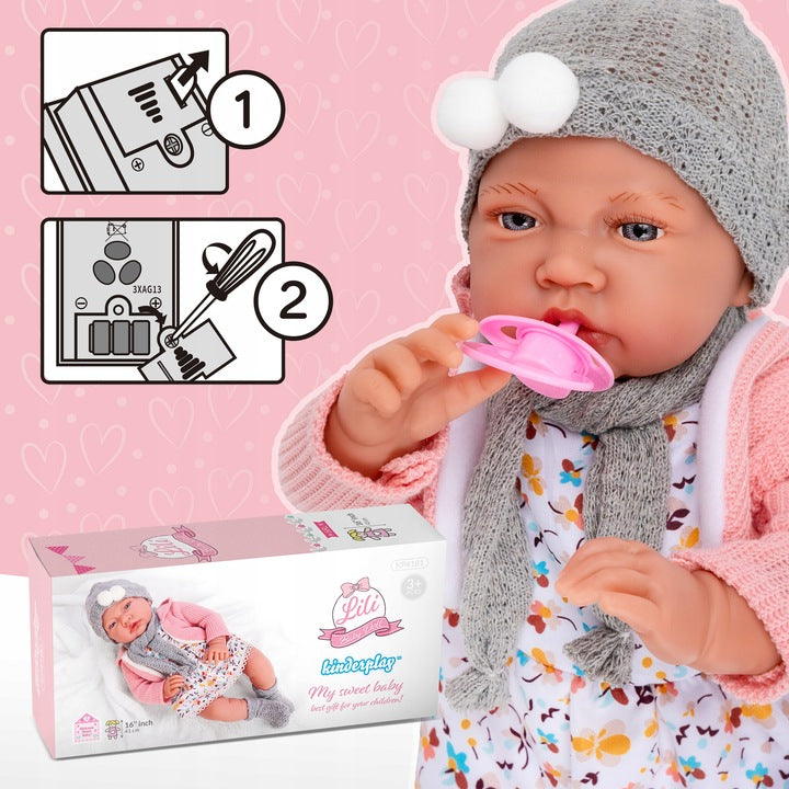Lalka Bobas Duża Interaktywna Realistyczna Smoczek Kinderplay Mówi 41 cm