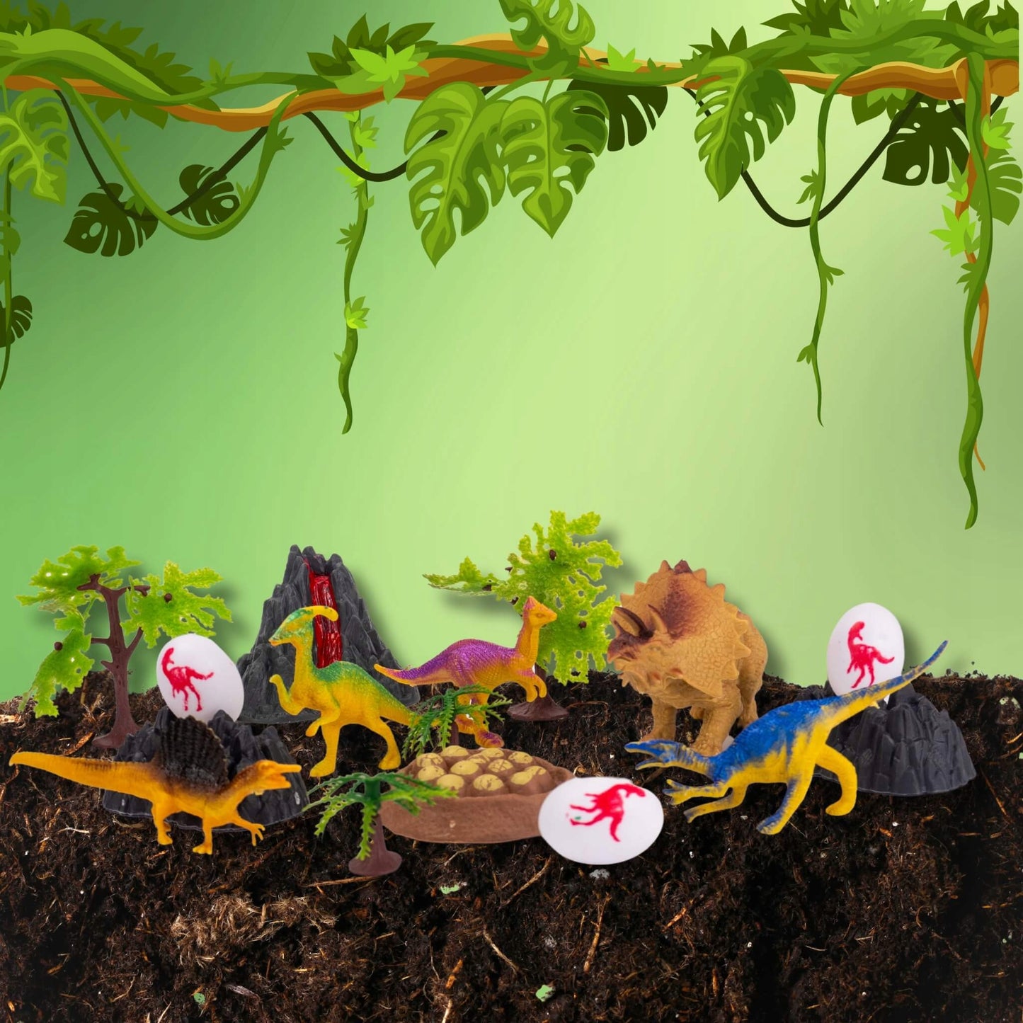 Mega Zestaw Dinozaurów z Walizką Jaja, Wulkan, Figurki Edukacyjna Zabawka