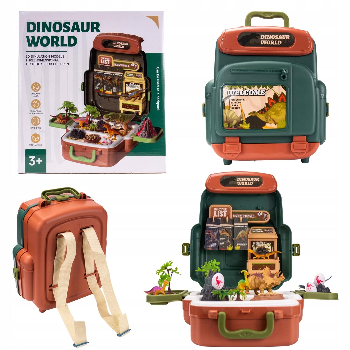 Mega Zestaw Dinozaurów z Walizką Jaja, Wulkan, Figurki Edukacyjna Zabawka