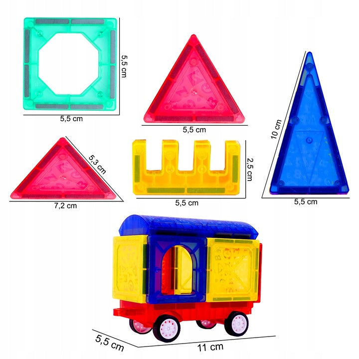 Klocki Magnetyczne 3D Zamek i Pojazdy Duży Zestaw 110 Elementów Edukacyjne